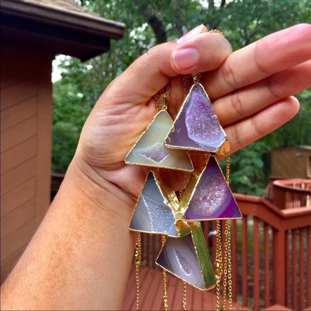 🔴2 for $20 Natural Geode Agate Stone Necklace - Picture 6 of 7